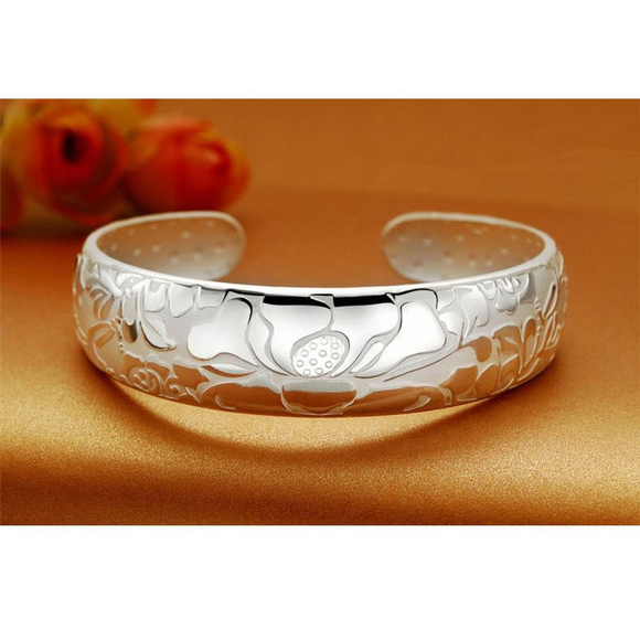 Large Lotus Cuff Bracelet | Pure 999 Silver - Picture 9 of 9